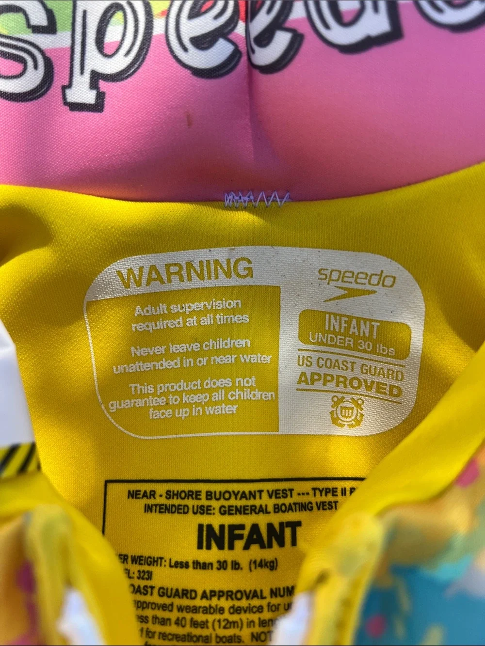 Speedo Infant Pink Life Jacket with Duck Graphic US Coast Guard approved
